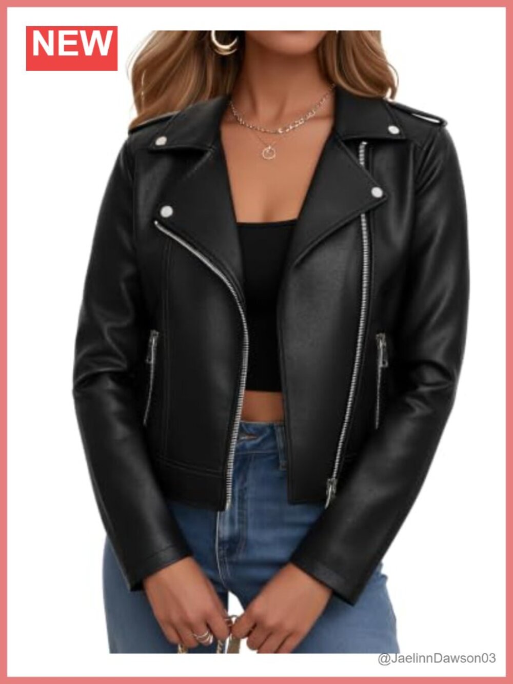 Faux Leather Cropped Moto Jacket Zip Up Biker Coat
